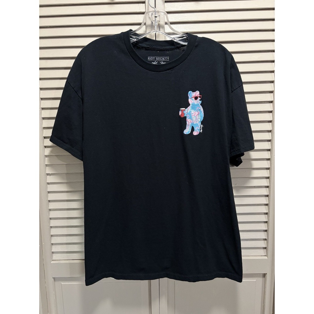 Riot Society Graphic Logo Tshirt‎ Crew Neck Short Sleeve Size XL Black Bear